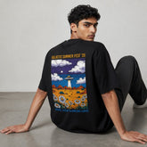 vvicked black oversized cotton t-shirt with a vibrant Galactic Summer Fest UFO graphic print on the back