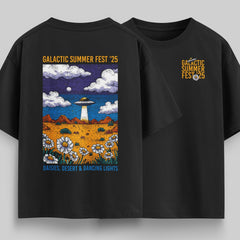 vvicked black oversized cotton t-shirt featuring a vibrant UFO desert graphic on the back and small chest logo